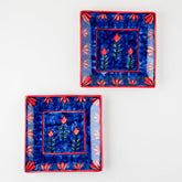Blooming Plant Ceramic Square Serving Platter Set of 2 - Eyaas